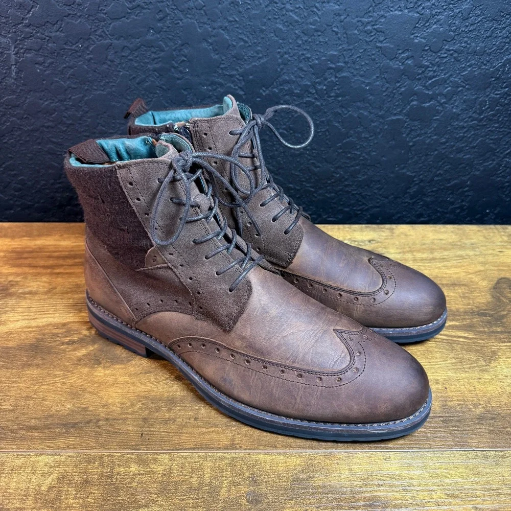 Stacy Adams Madison 25493-249 Brown Leather Textile Wingtip Boots Mens 9.5 M